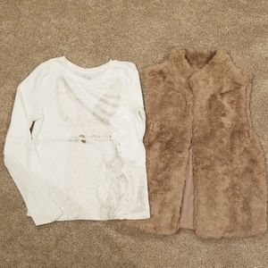 Girls GAP Fur Vest and Shirt - Size M (8-9)
